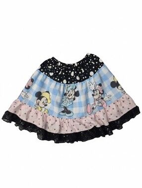 VTG Minnie Mouse Gingham Polka Dot Tiered Sequin Skirt Sz 4 USA